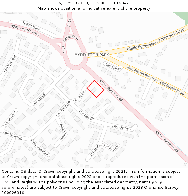 6, LLYS TUDUR, DENBIGH, LL16 4AL: Location map and indicative extent of plot