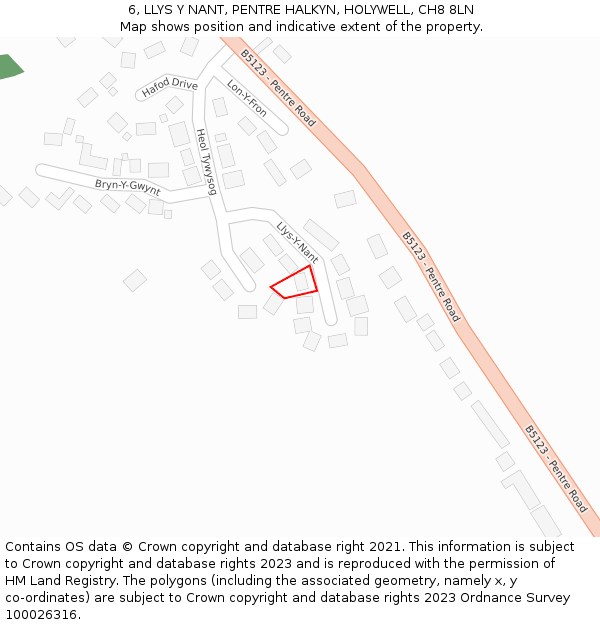 6, LLYS Y NANT, PENTRE HALKYN, HOLYWELL, CH8 8LN: Location map and indicative extent of plot