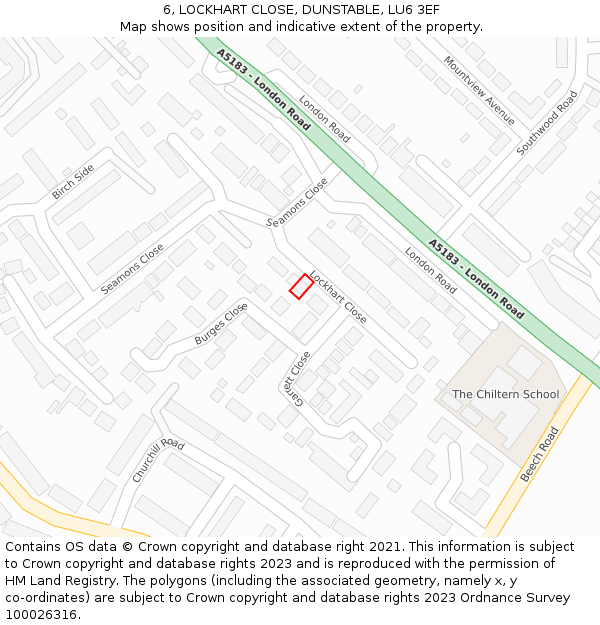 6, LOCKHART CLOSE, DUNSTABLE, LU6 3EF: Location map and indicative extent of plot