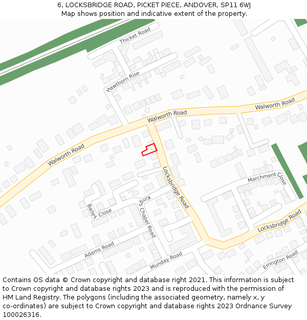 6, LOCKSBRIDGE ROAD, PICKET PIECE, ANDOVER, SP11 6WJ: Location map and indicative extent of plot