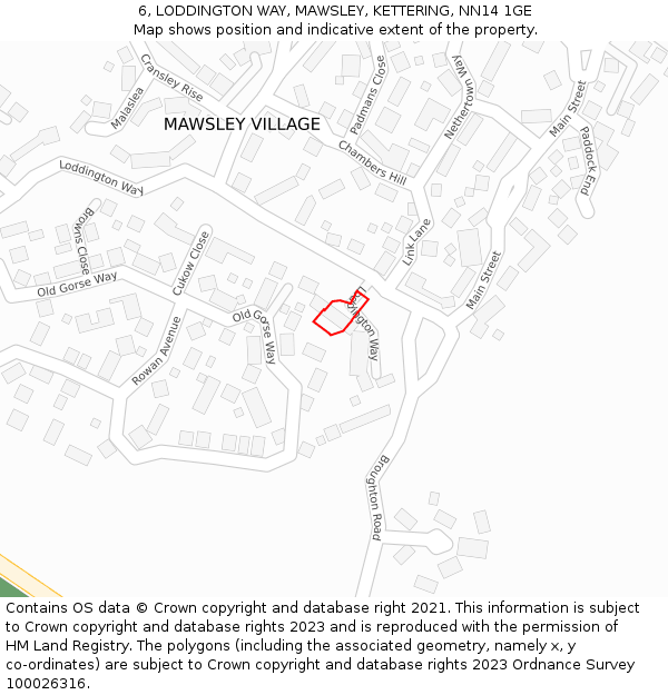 6, LODDINGTON WAY, MAWSLEY, KETTERING, NN14 1GE: Location map and indicative extent of plot