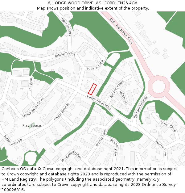 6, LODGE WOOD DRIVE, ASHFORD, TN25 4GA: Location map and indicative extent of plot