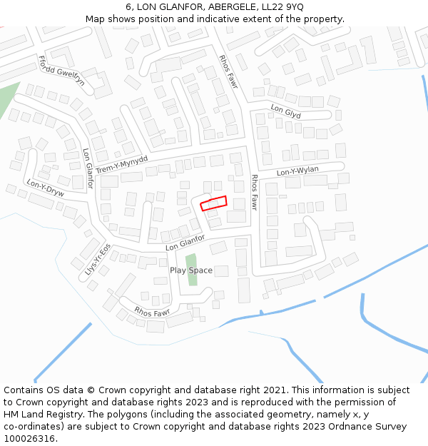 6, LON GLANFOR, ABERGELE, LL22 9YQ: Location map and indicative extent of plot