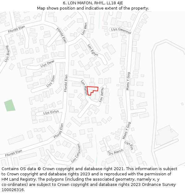 6, LON MAFON, RHYL, LL18 4JE: Location map and indicative extent of plot