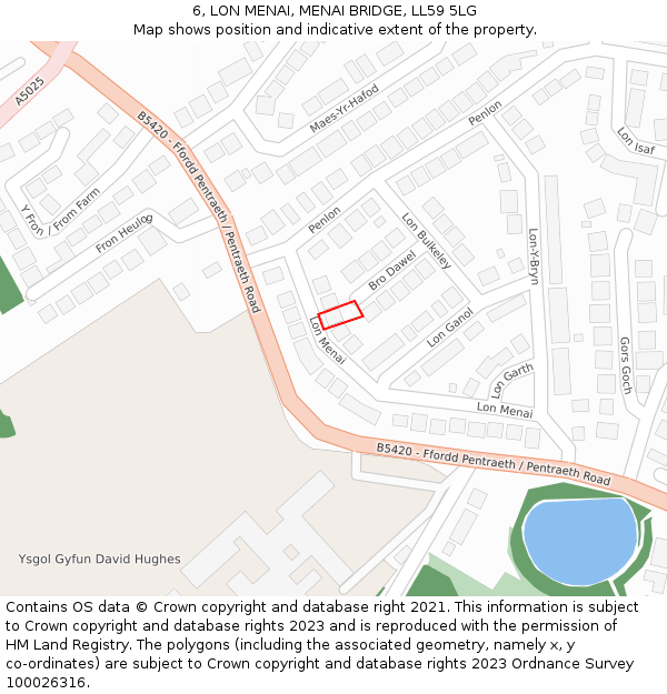 6, LON MENAI, MENAI BRIDGE, LL59 5LG: Location map and indicative extent of plot