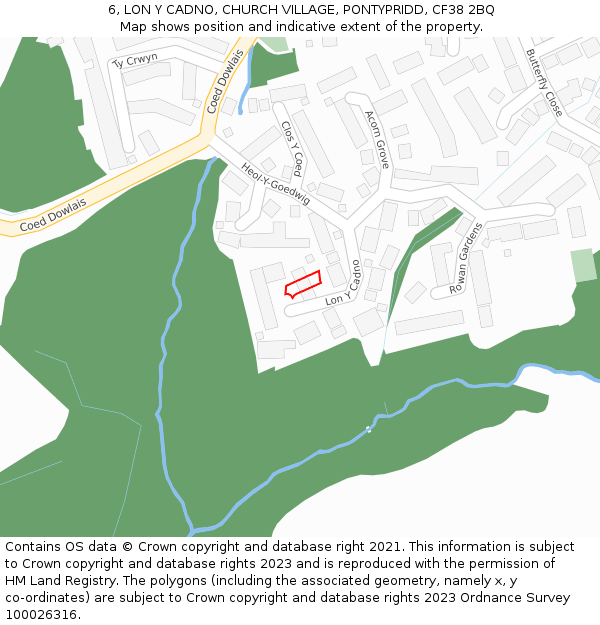 6, LON Y CADNO, CHURCH VILLAGE, PONTYPRIDD, CF38 2BQ: Location map and indicative extent of plot
