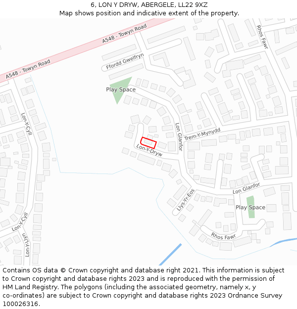 6, LON Y DRYW, ABERGELE, LL22 9XZ: Location map and indicative extent of plot