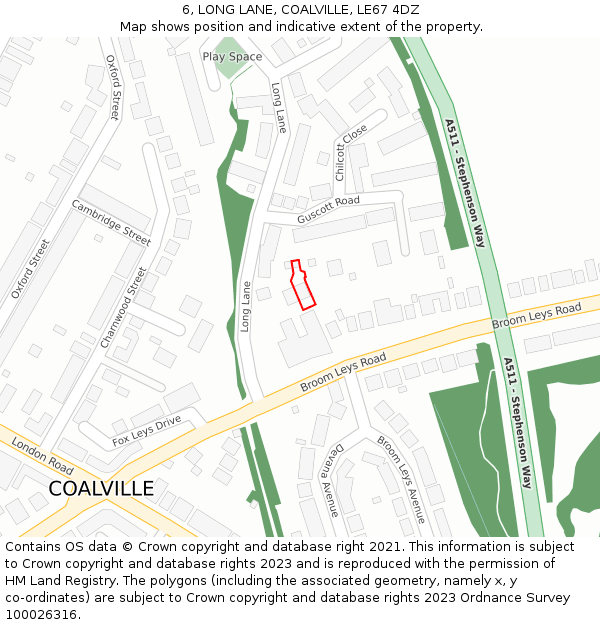 6, LONG LANE, COALVILLE, LE67 4DZ: Location map and indicative extent of plot