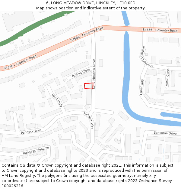 6, LONG MEADOW DRIVE, HINCKLEY, LE10 0FD: Location map and indicative extent of plot