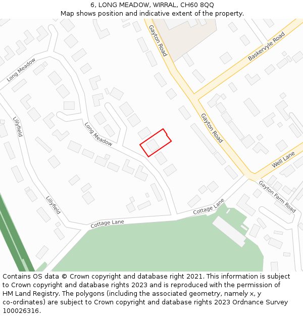 6, LONG MEADOW, WIRRAL, CH60 8QQ: Location map and indicative extent of plot