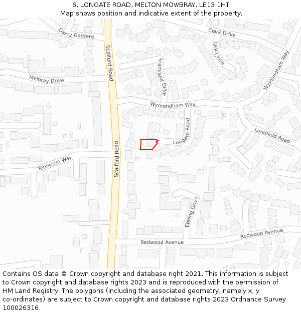 6, LONGATE ROAD, MELTON MOWBRAY, LE13 1HT: Location map and indicative extent of plot