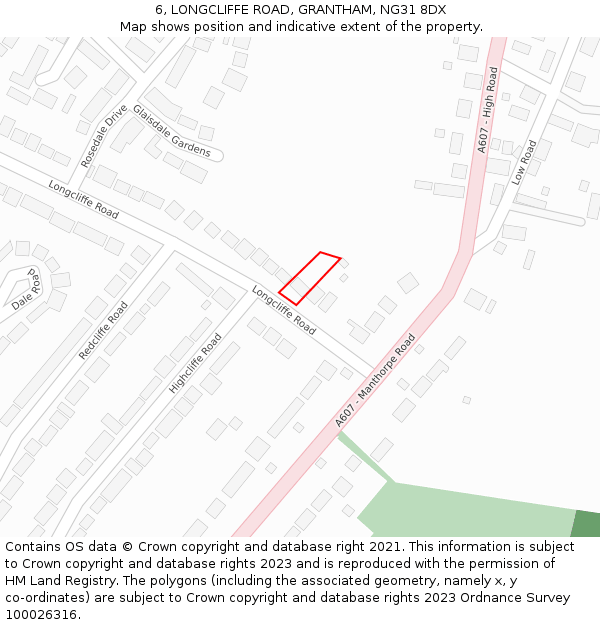 6, LONGCLIFFE ROAD, GRANTHAM, NG31 8DX: Location map and indicative extent of plot