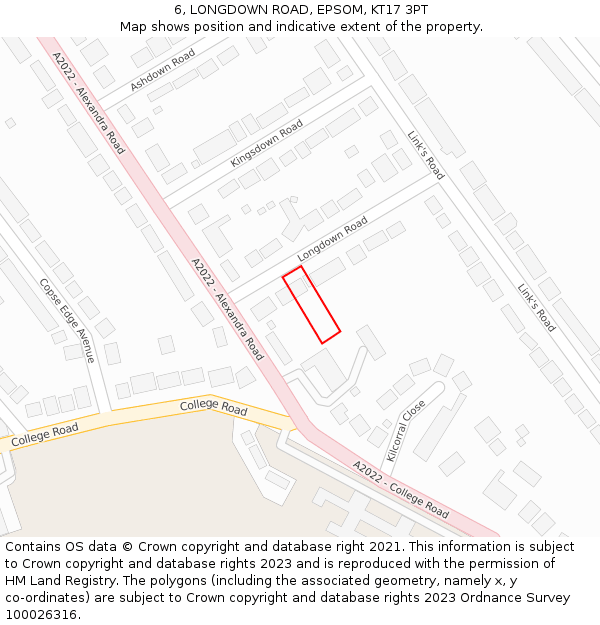 6, LONGDOWN ROAD, EPSOM, KT17 3PT: Location map and indicative extent of plot