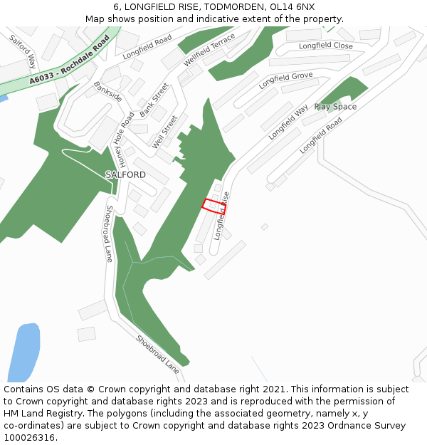 6, LONGFIELD RISE, TODMORDEN, OL14 6NX: Location map and indicative extent of plot