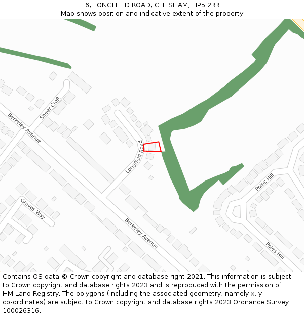 6, LONGFIELD ROAD, CHESHAM, HP5 2RR: Location map and indicative extent of plot