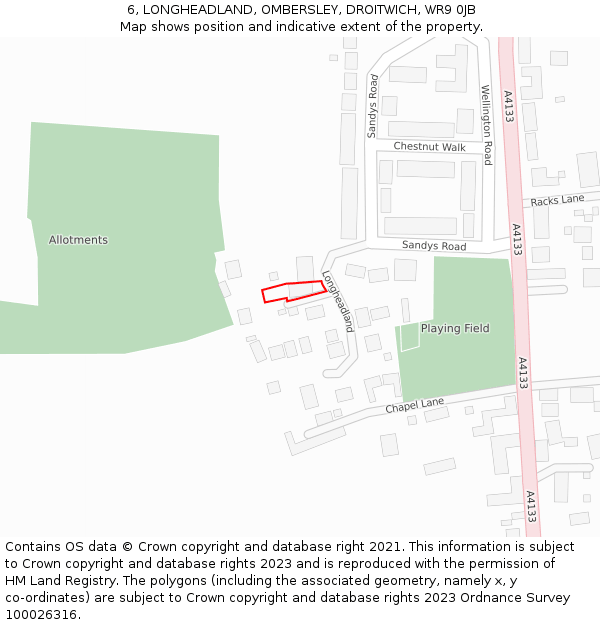 6, LONGHEADLAND, OMBERSLEY, DROITWICH, WR9 0JB: Location map and indicative extent of plot