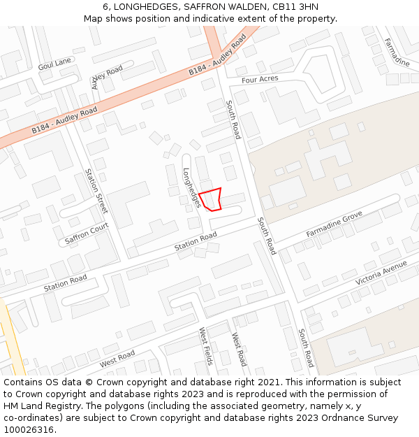 6, LONGHEDGES, SAFFRON WALDEN, CB11 3HN: Location map and indicative extent of plot