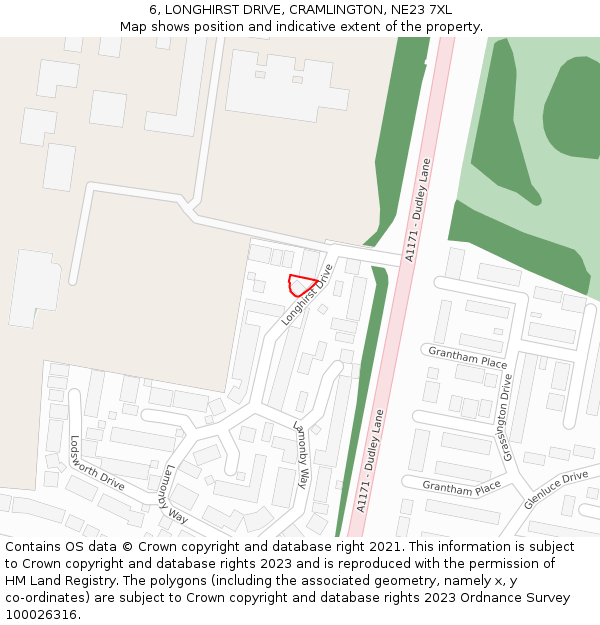 6, LONGHIRST DRIVE, CRAMLINGTON, NE23 7XL: Location map and indicative extent of plot
