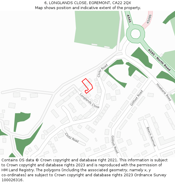 6, LONGLANDS CLOSE, EGREMONT, CA22 2QX: Location map and indicative extent of plot