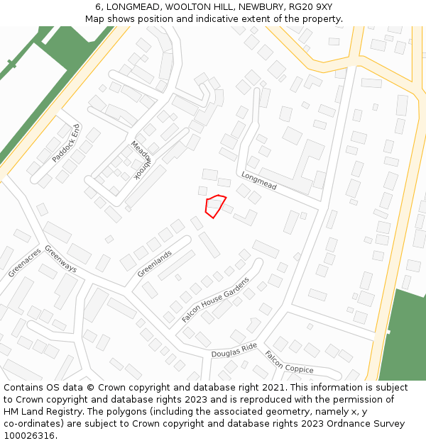 6, LONGMEAD, WOOLTON HILL, NEWBURY, RG20 9XY: Location map and indicative extent of plot