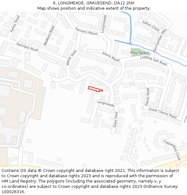 6, LONGMEADE, GRAVESEND, DA12 2NX: Location map and indicative extent of plot