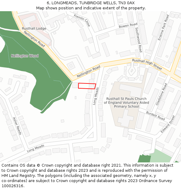 6, LONGMEADS, TUNBRIDGE WELLS, TN3 0AX: Location map and indicative extent of plot