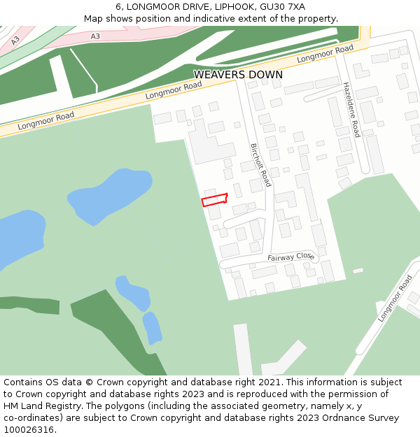 6, LONGMOOR DRIVE, LIPHOOK, GU30 7XA: Location map and indicative extent of plot