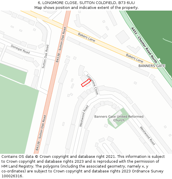 6, LONGMORE CLOSE, SUTTON COLDFIELD, B73 6UU: Location map and indicative extent of plot