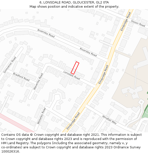 6, LONSDALE ROAD, GLOUCESTER, GL2 0TA: Location map and indicative extent of plot