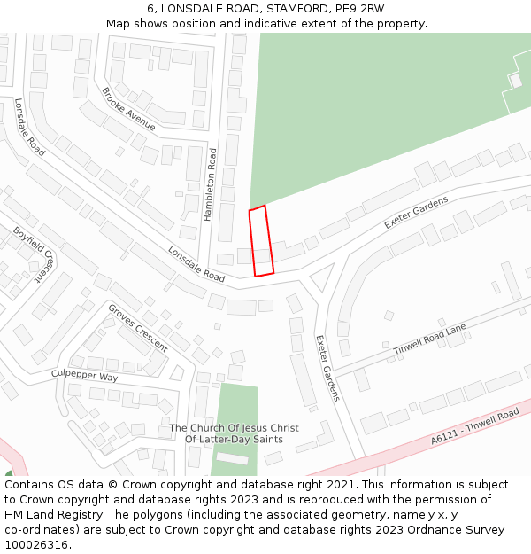 6, LONSDALE ROAD, STAMFORD, PE9 2RW: Location map and indicative extent of plot