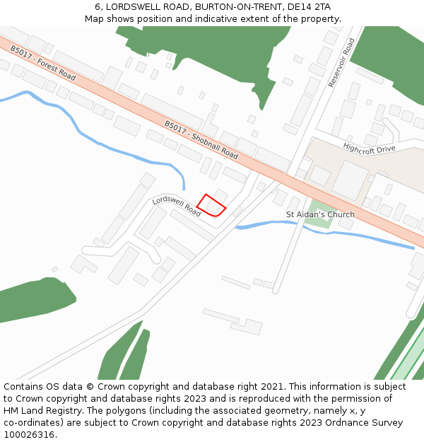 6, LORDSWELL ROAD, BURTON-ON-TRENT, DE14 2TA: Location map and indicative extent of plot