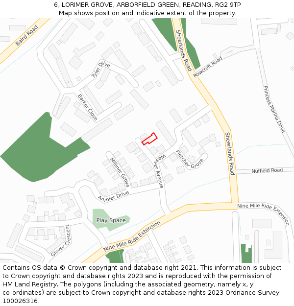 6, LORIMER GROVE, ARBORFIELD GREEN, READING, RG2 9TP: Location map and indicative extent of plot