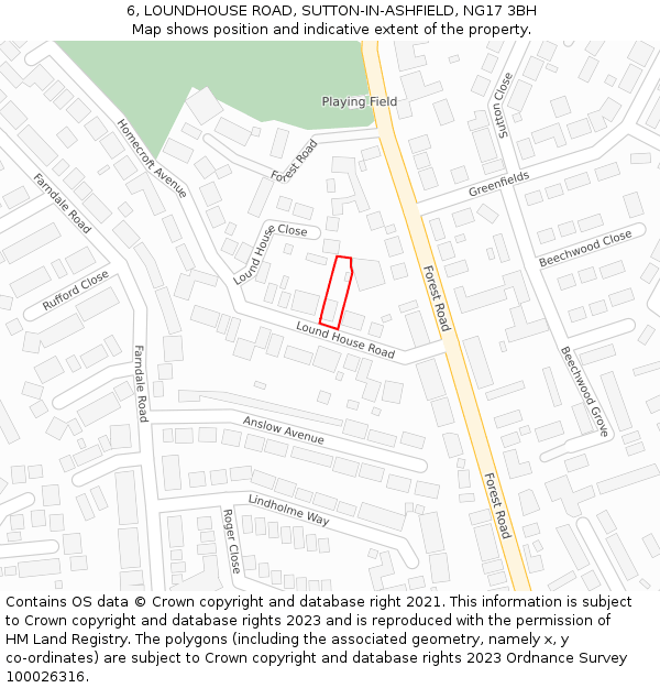 6, LOUNDHOUSE ROAD, SUTTON-IN-ASHFIELD, NG17 3BH: Location map and indicative extent of plot