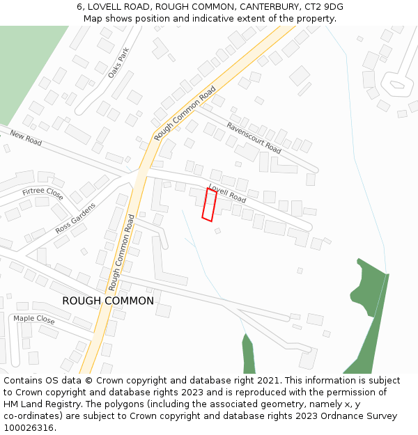 6, LOVELL ROAD, ROUGH COMMON, CANTERBURY, CT2 9DG: Location map and indicative extent of plot