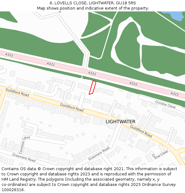 6, LOVELLS CLOSE, LIGHTWATER, GU18 5RS: Location map and indicative extent of plot