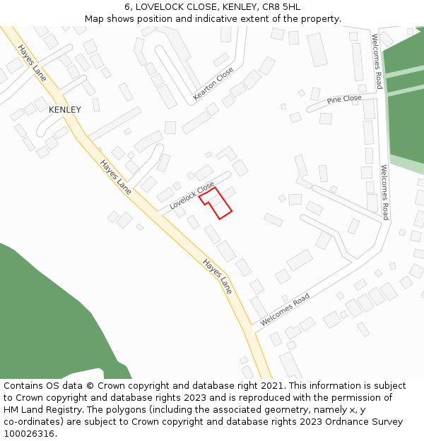 6, LOVELOCK CLOSE, KENLEY, CR8 5HL: Location map and indicative extent of plot