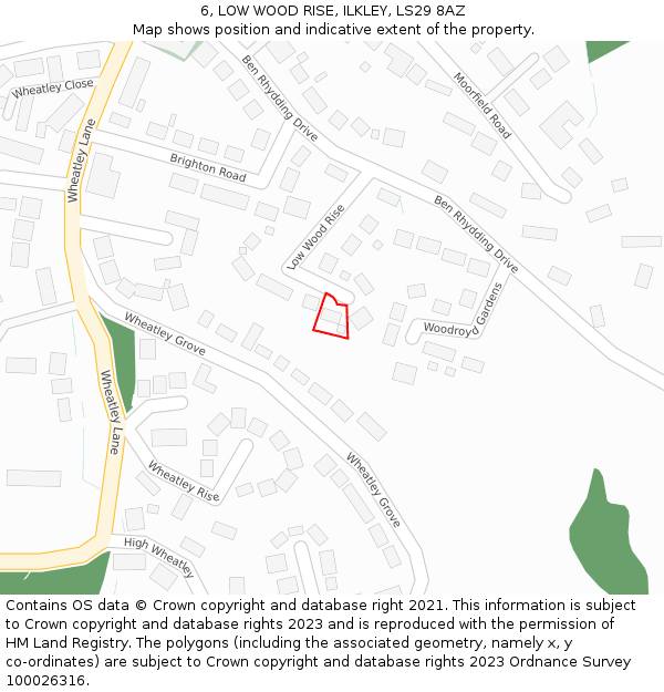 6, LOW WOOD RISE, ILKLEY, LS29 8AZ: Location map and indicative extent of plot