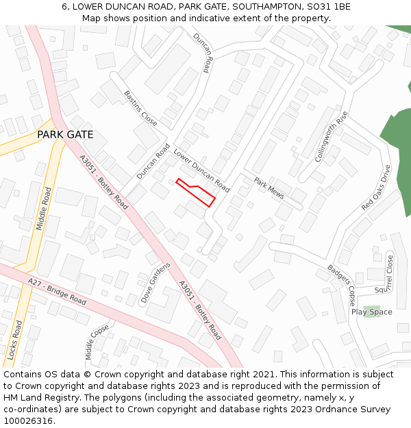 6, LOWER DUNCAN ROAD, PARK GATE, SOUTHAMPTON, SO31 1BE: Location map and indicative extent of plot