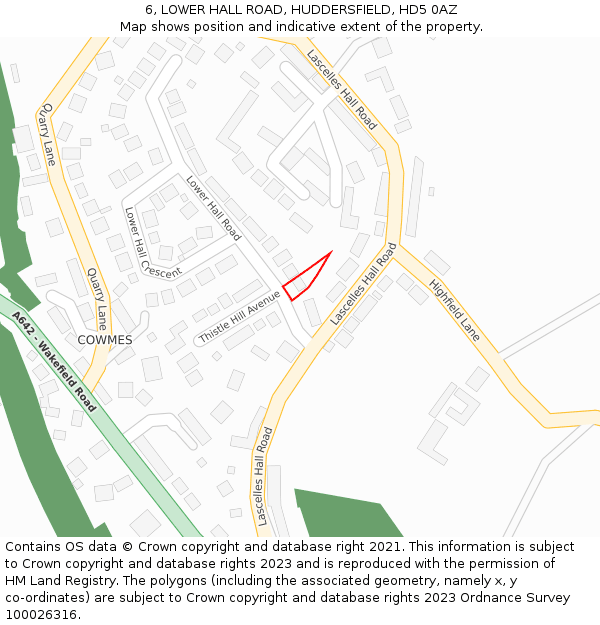 6, LOWER HALL ROAD, HUDDERSFIELD, HD5 0AZ: Location map and indicative extent of plot