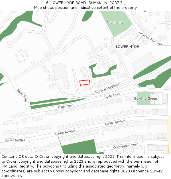 6, LOWER HYDE ROAD, SHANKLIN, PO37 7LJ: Location map and indicative extent of plot