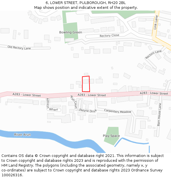 6, LOWER STREET, PULBOROUGH, RH20 2BL: Location map and indicative extent of plot