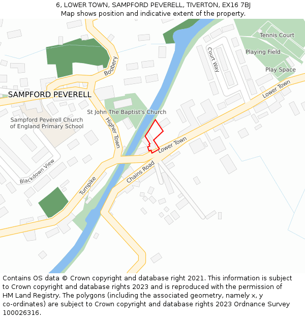 6, LOWER TOWN, SAMPFORD PEVERELL, TIVERTON, EX16 7BJ: Location map and indicative extent of plot