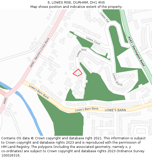 6, LOWES RISE, DURHAM, DH1 4NS: Location map and indicative extent of plot