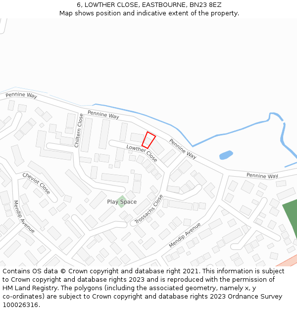 6, LOWTHER CLOSE, EASTBOURNE, BN23 8EZ: Location map and indicative extent of plot