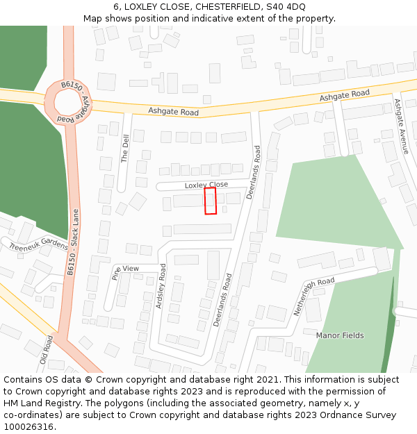 6, LOXLEY CLOSE, CHESTERFIELD, S40 4DQ: Location map and indicative extent of plot