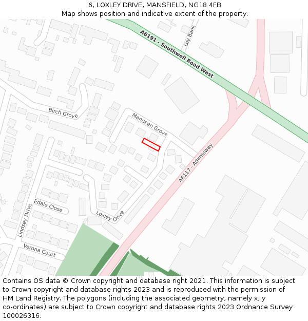 6, LOXLEY DRIVE, MANSFIELD, NG18 4FB: Location map and indicative extent of plot