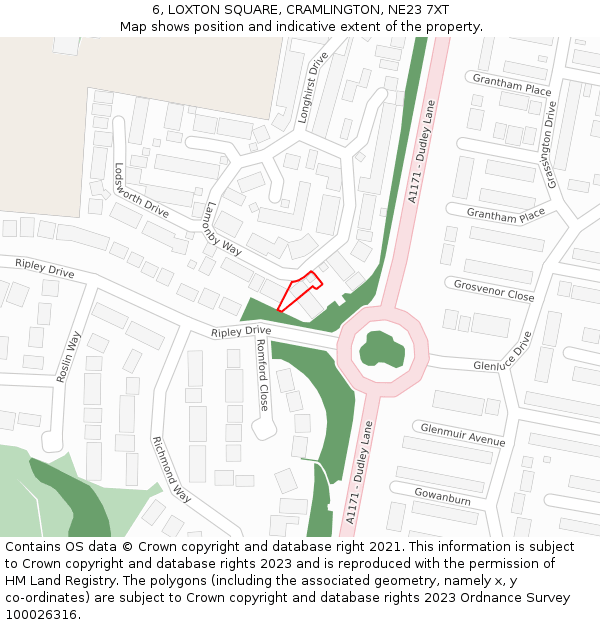 6, LOXTON SQUARE, CRAMLINGTON, NE23 7XT: Location map and indicative extent of plot