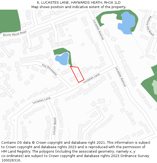 6, LUCASTES LANE, HAYWARDS HEATH, RH16 1LD: Location map and indicative extent of plot