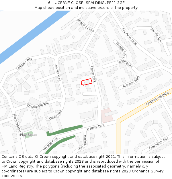 6, LUCERNE CLOSE, SPALDING, PE11 3GE: Location map and indicative extent of plot