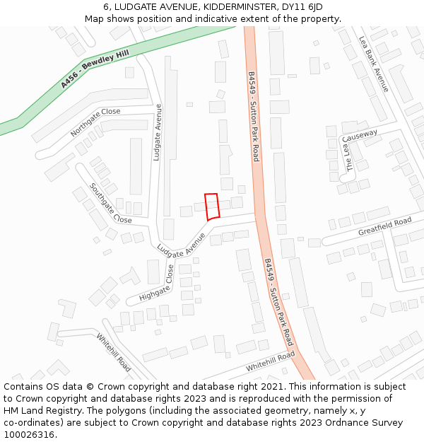 6, LUDGATE AVENUE, KIDDERMINSTER, DY11 6JD: Location map and indicative extent of plot